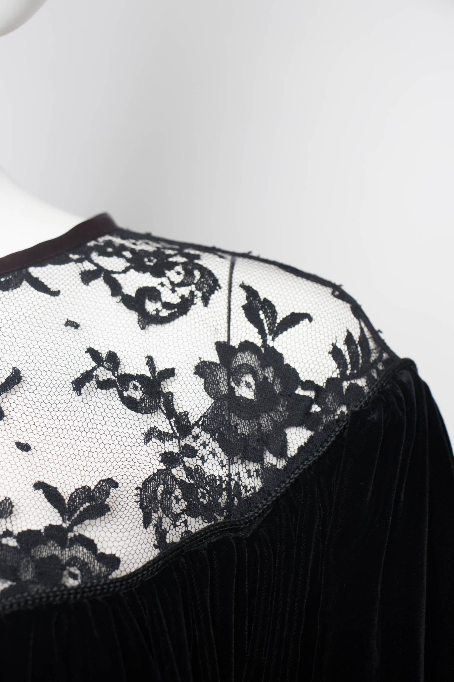 Yves Saint Laurent Rive Gauche vintage Black Velvet Dress With Lace Detail 3