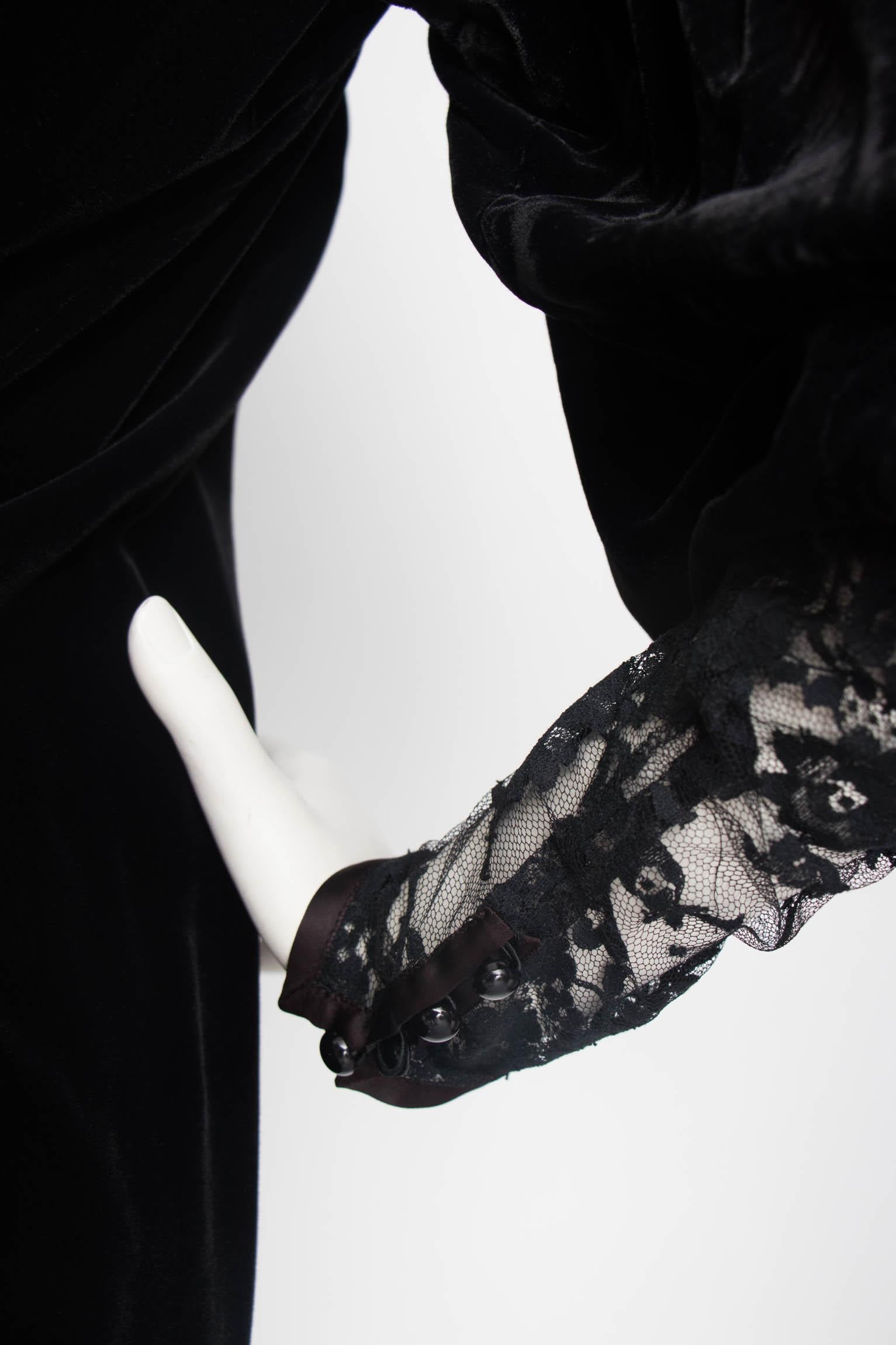 Yves Saint Laurent Rive Gauche vintage Black Velvet Dress With Lace Detail 6