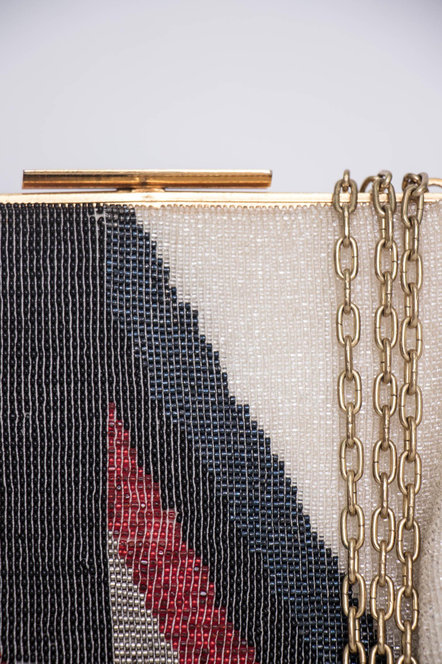 Pierre Cardin Vintage Micro-Beaded Evening Bag with Gold Hardware, 1960s In Good Condition In Copenhagen, DK