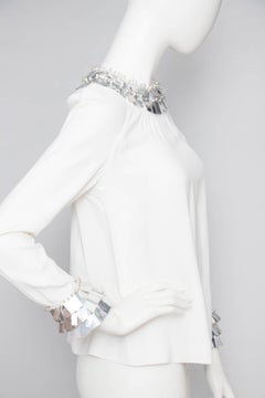 Chloé by Karl Lagerfeld vintage White Silk Blouse With Metallic Trim, 1970s