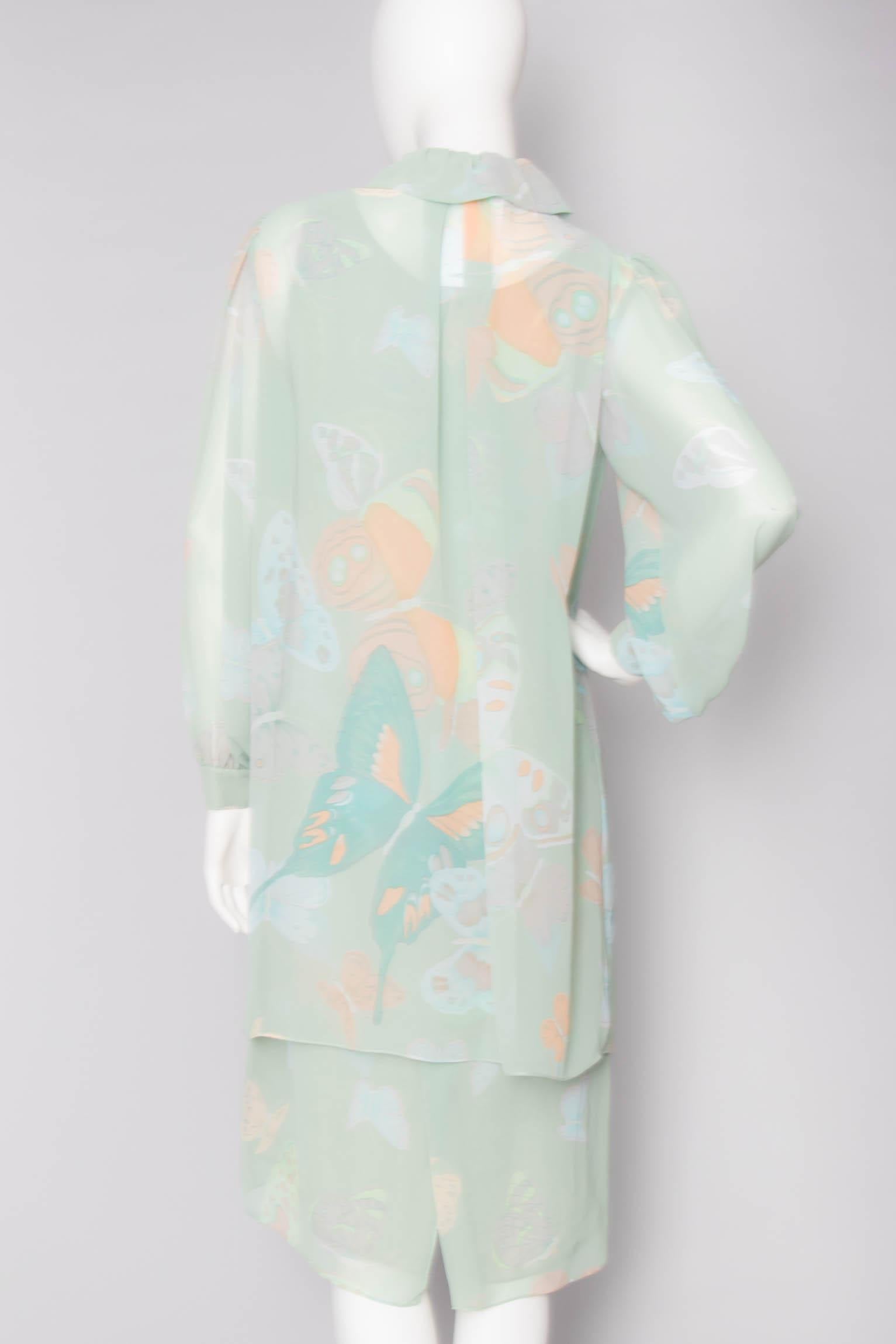 Gray Hanae Mori Vintage Silk Chiffon Ensemble, 1970s 