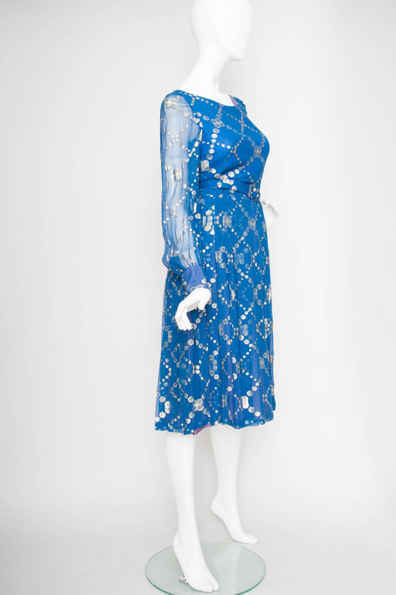 Blue 1960s Balmain Metallic Organza Dress S