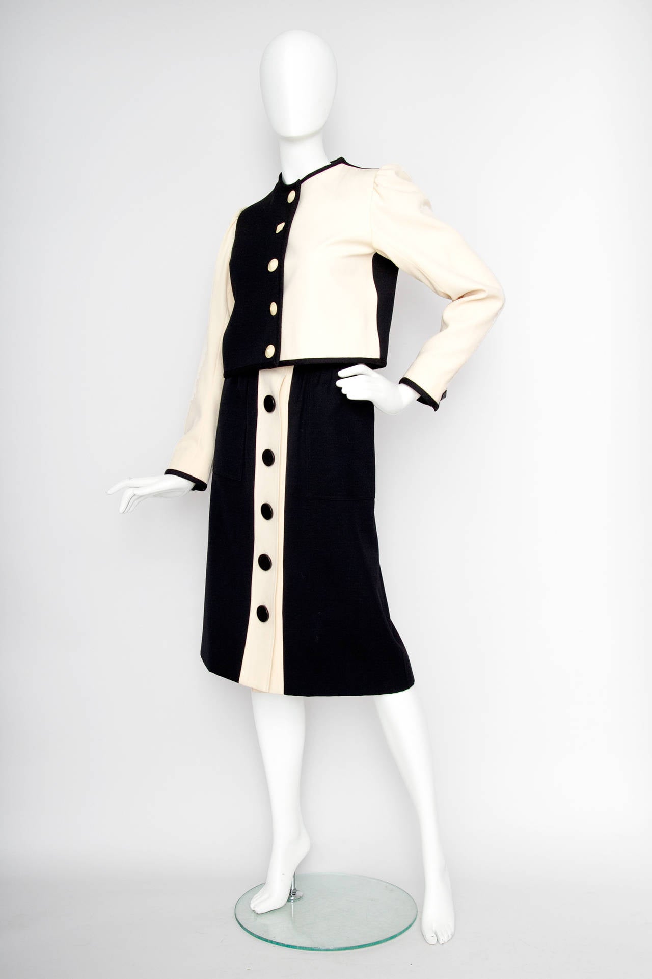 White Yves Saint Laurent Picasso Collection Wool Skirt Suit, 1980s  For Sale