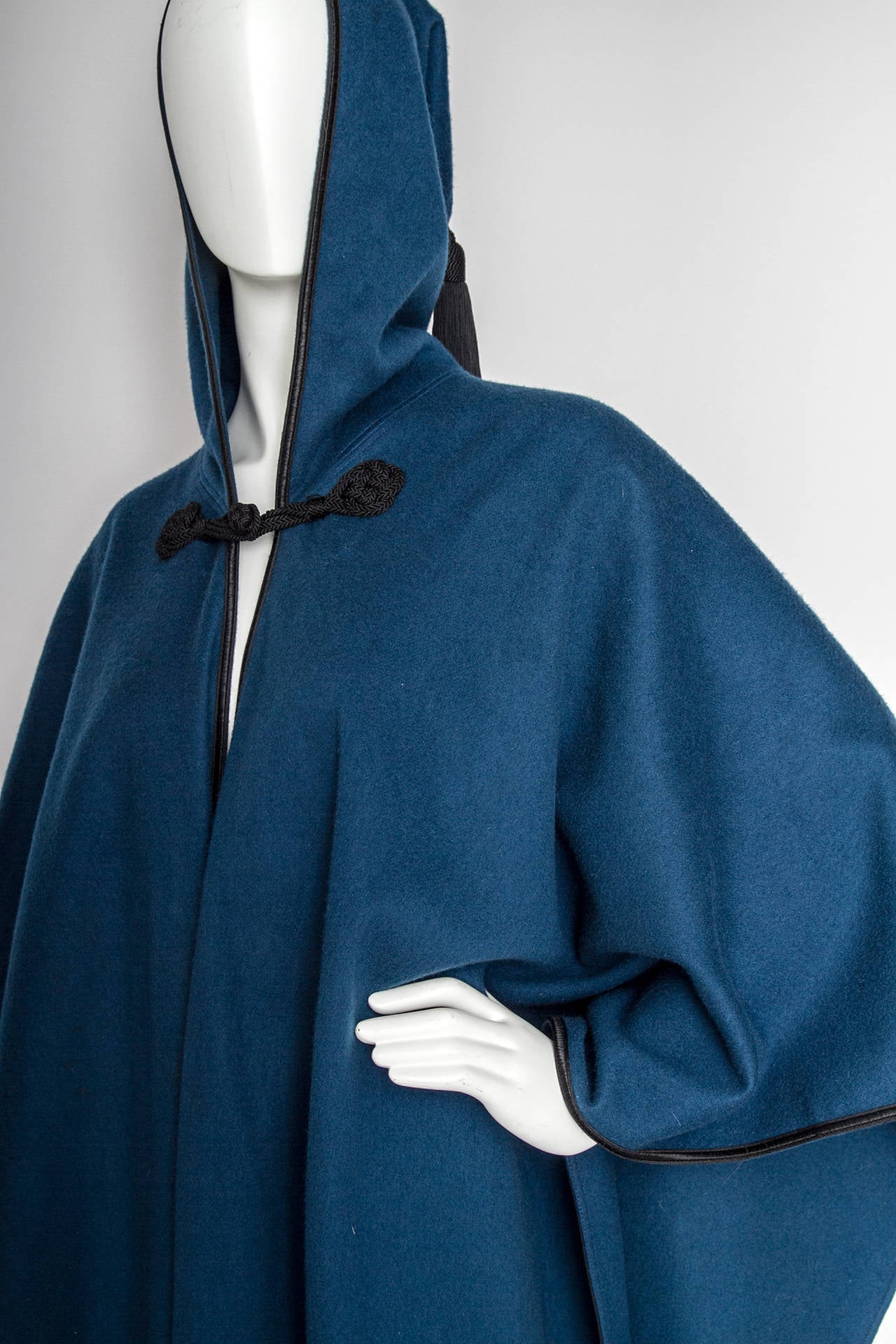 1970s Yves Saint Laurent Rive Gauche Teal Blue Wool Cape 1