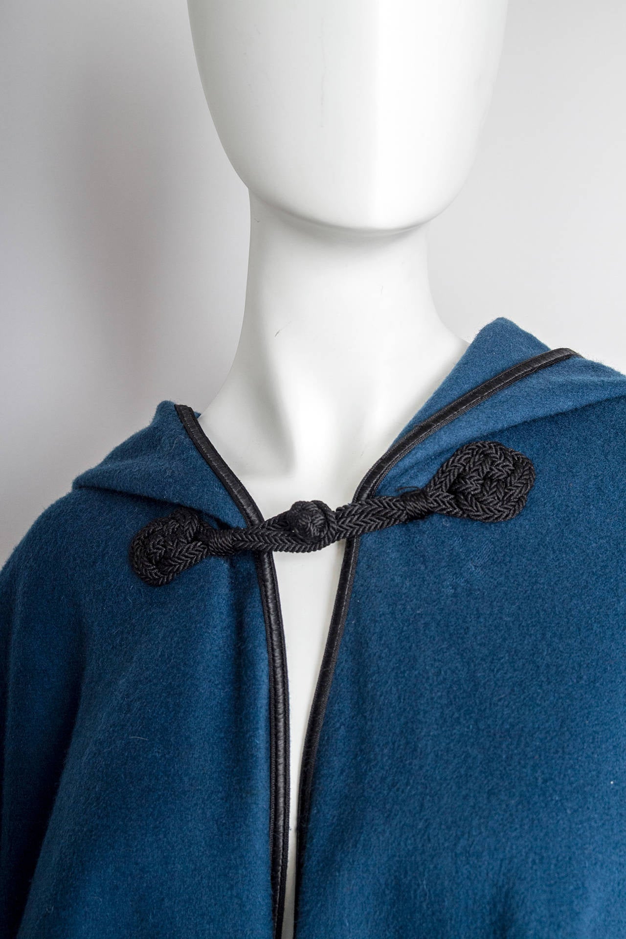 1970s Yves Saint Laurent Rive Gauche Teal Blue Wool Cape 2