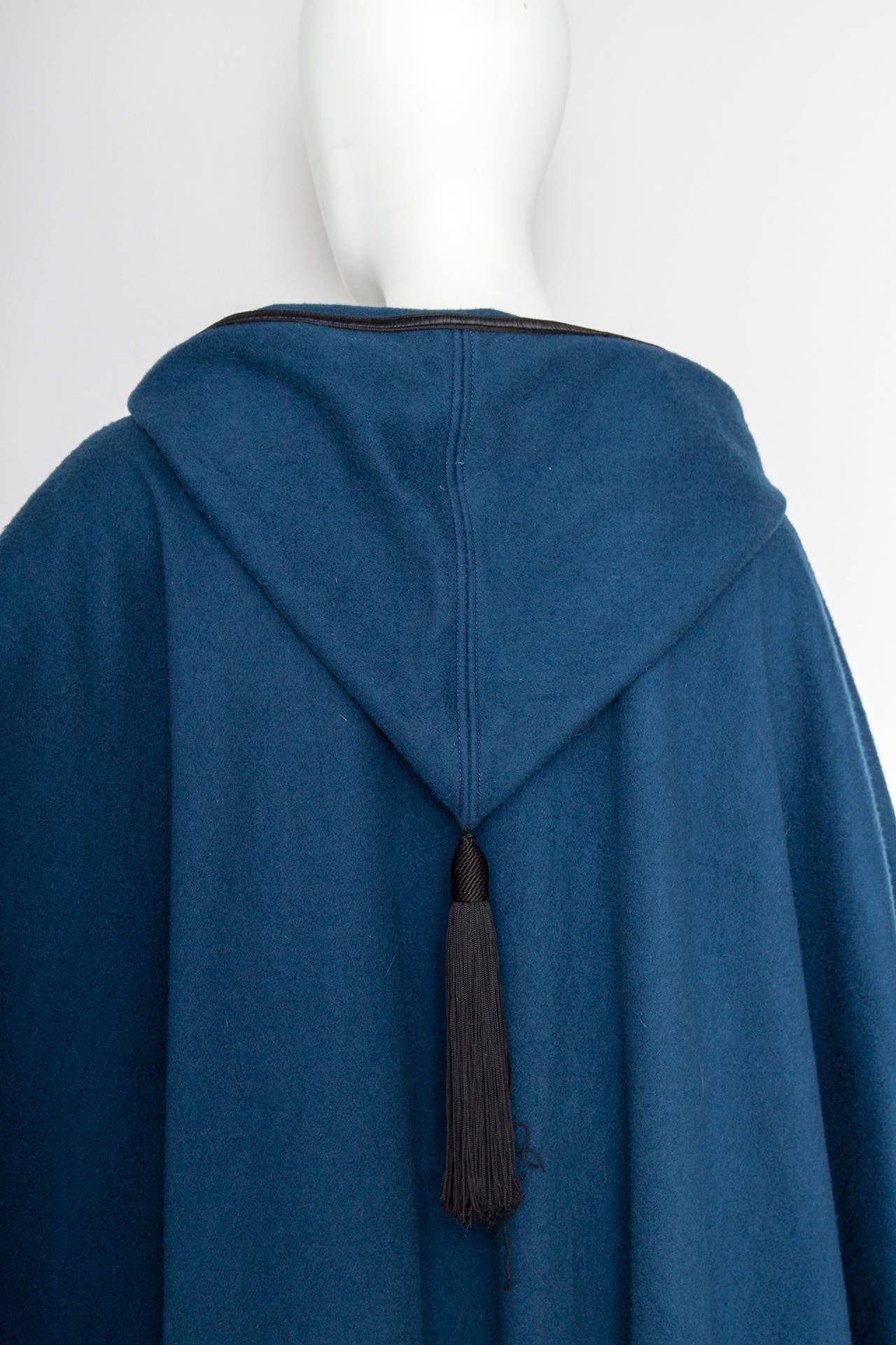 1970s Yves Saint Laurent Rive Gauche Teal Blue Wool Cape 3