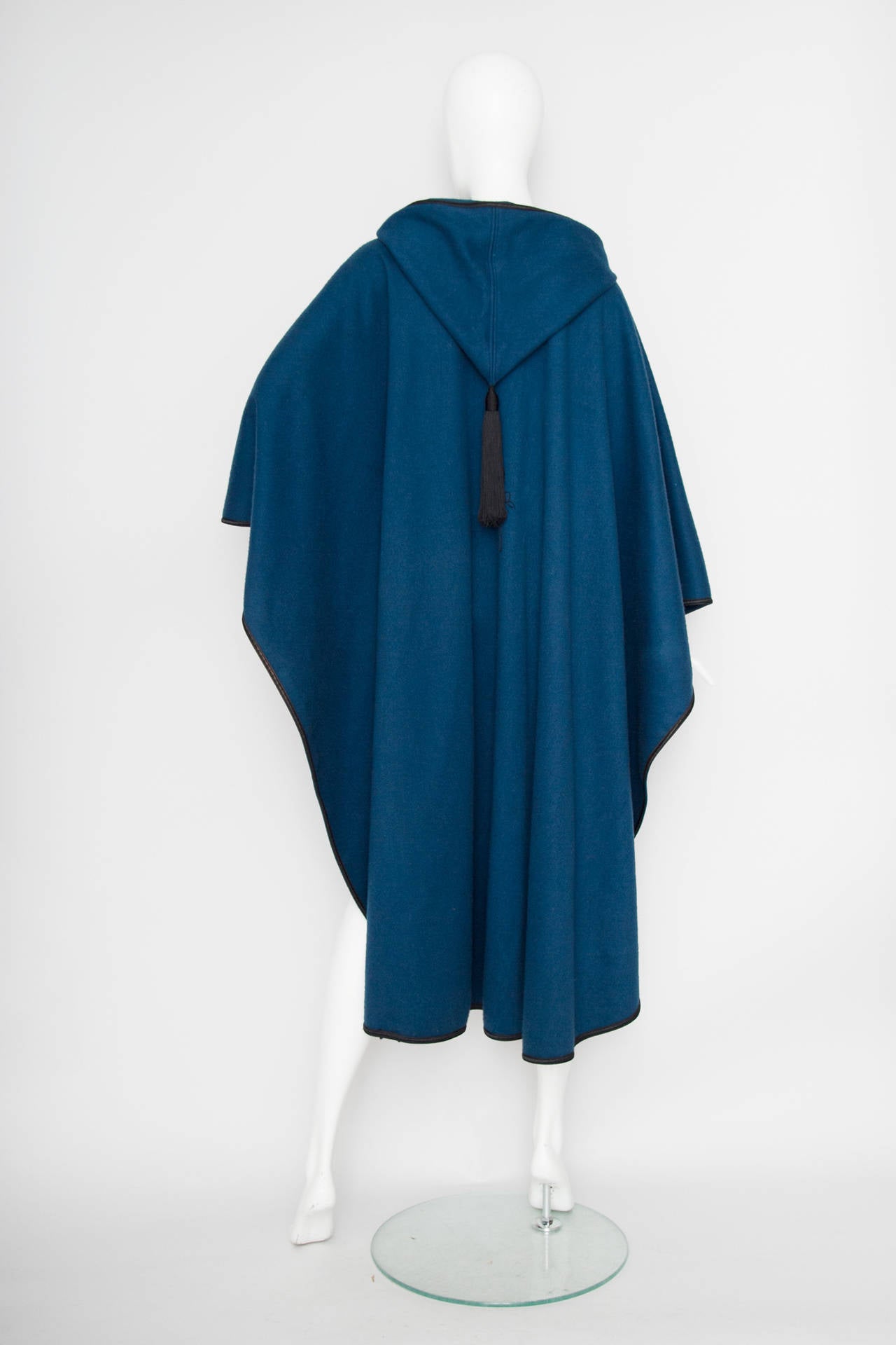 Women's 1970s Yves Saint Laurent Rive Gauche Teal Blue Wool Cape