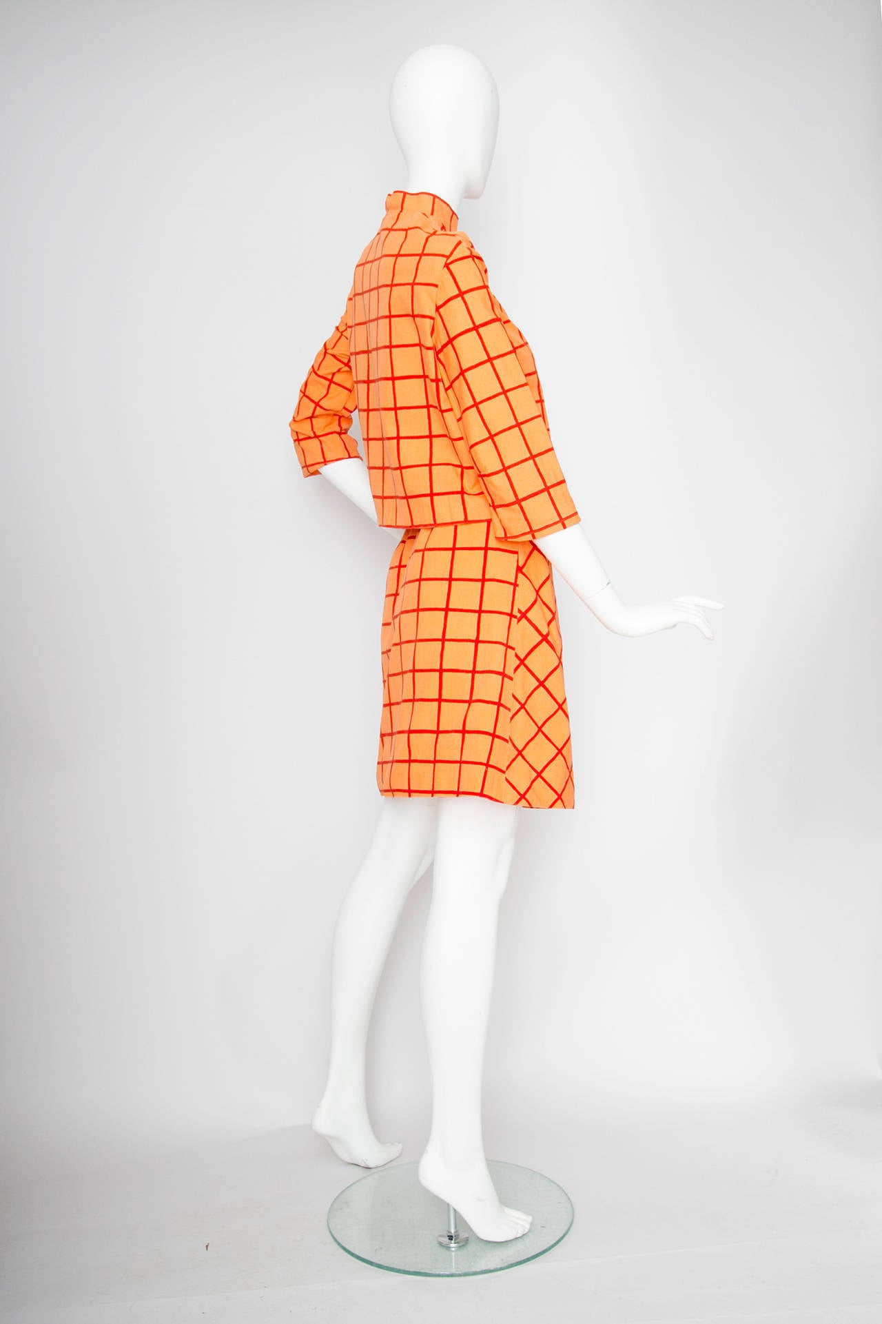 Orange 1960s Marimekko Cotton Color Block Ensemble XS For Sale