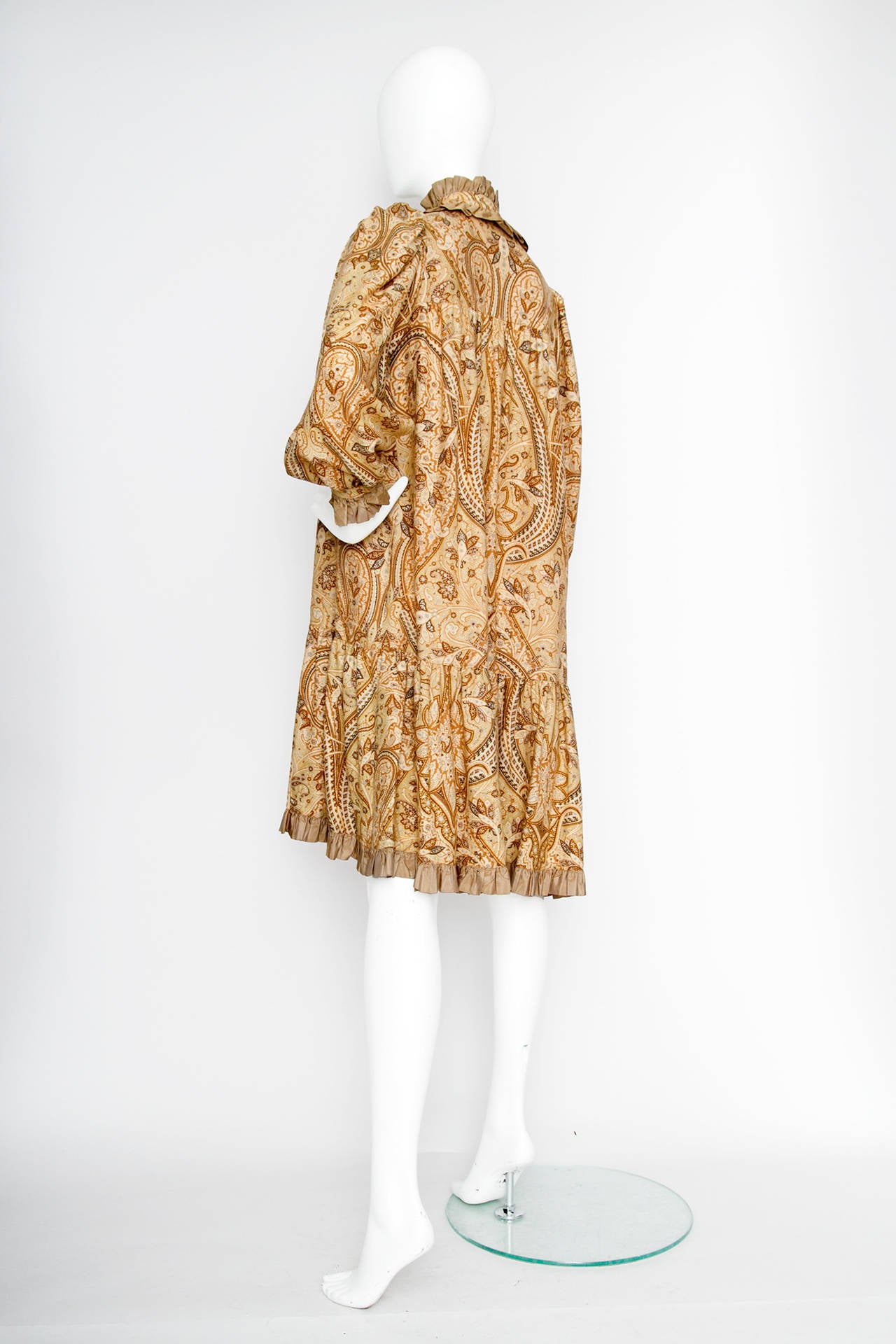 Women's 1970s Yves Saint Laurent Paisly Dress w Quilted Cotton Jacket S