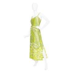 1960s Green Floral Handmade Silk Dress Size M 1