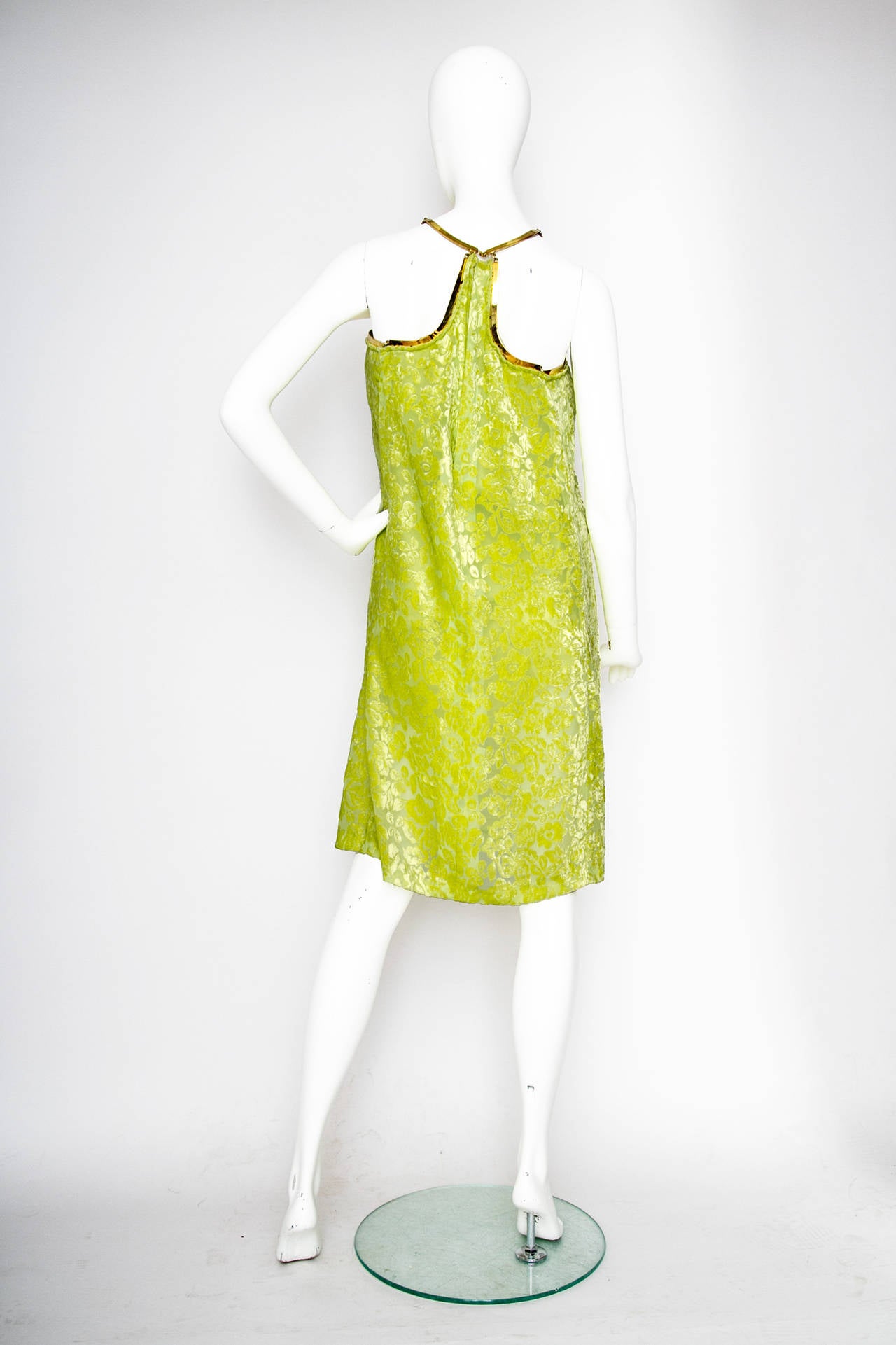 Women's Stunning 1960s Green Burned Velvet Dress W Gold Hardware For Sale