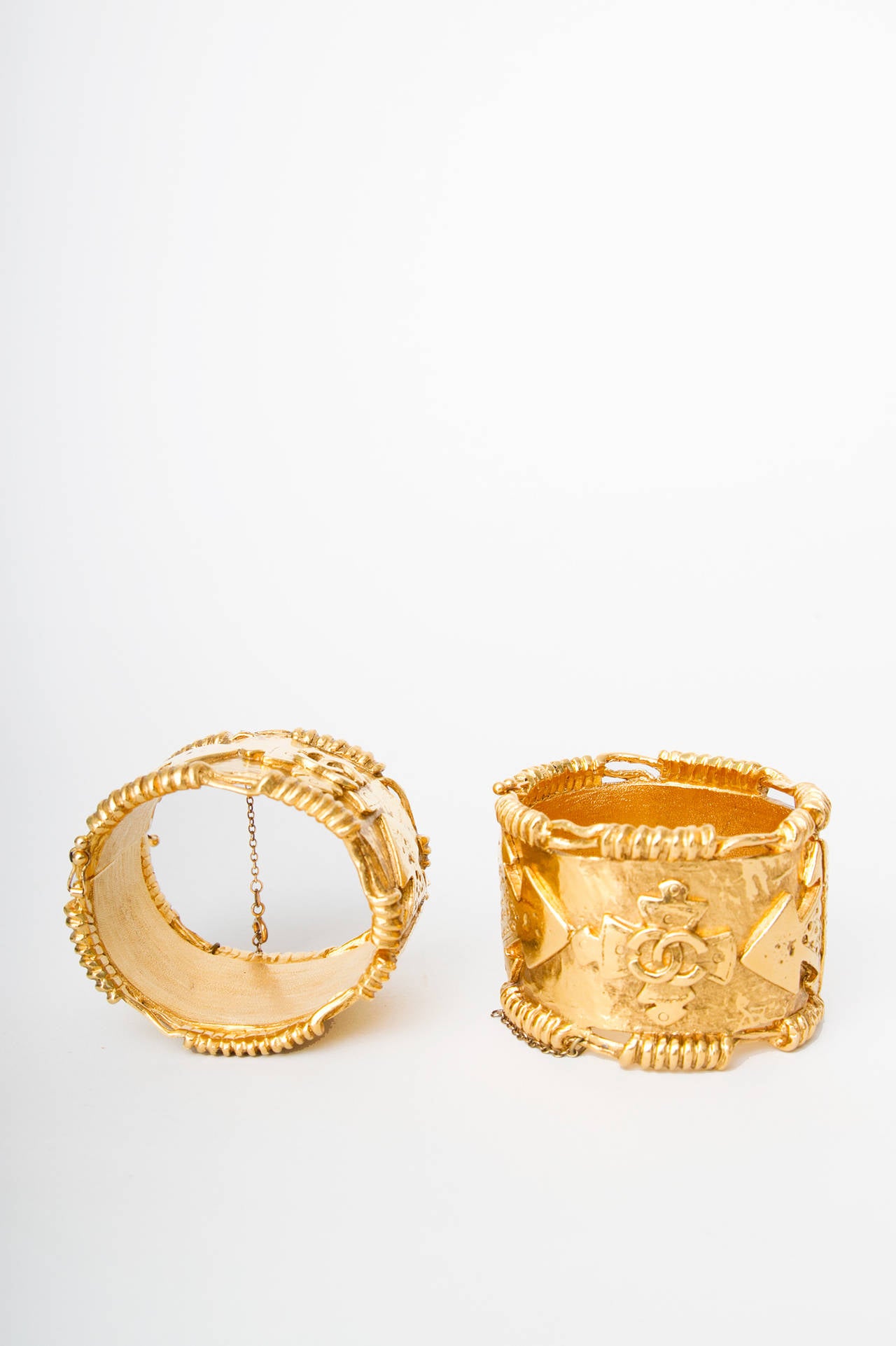 Women's Pair Of Chanel Goldtone Cuff Bracelets 1994