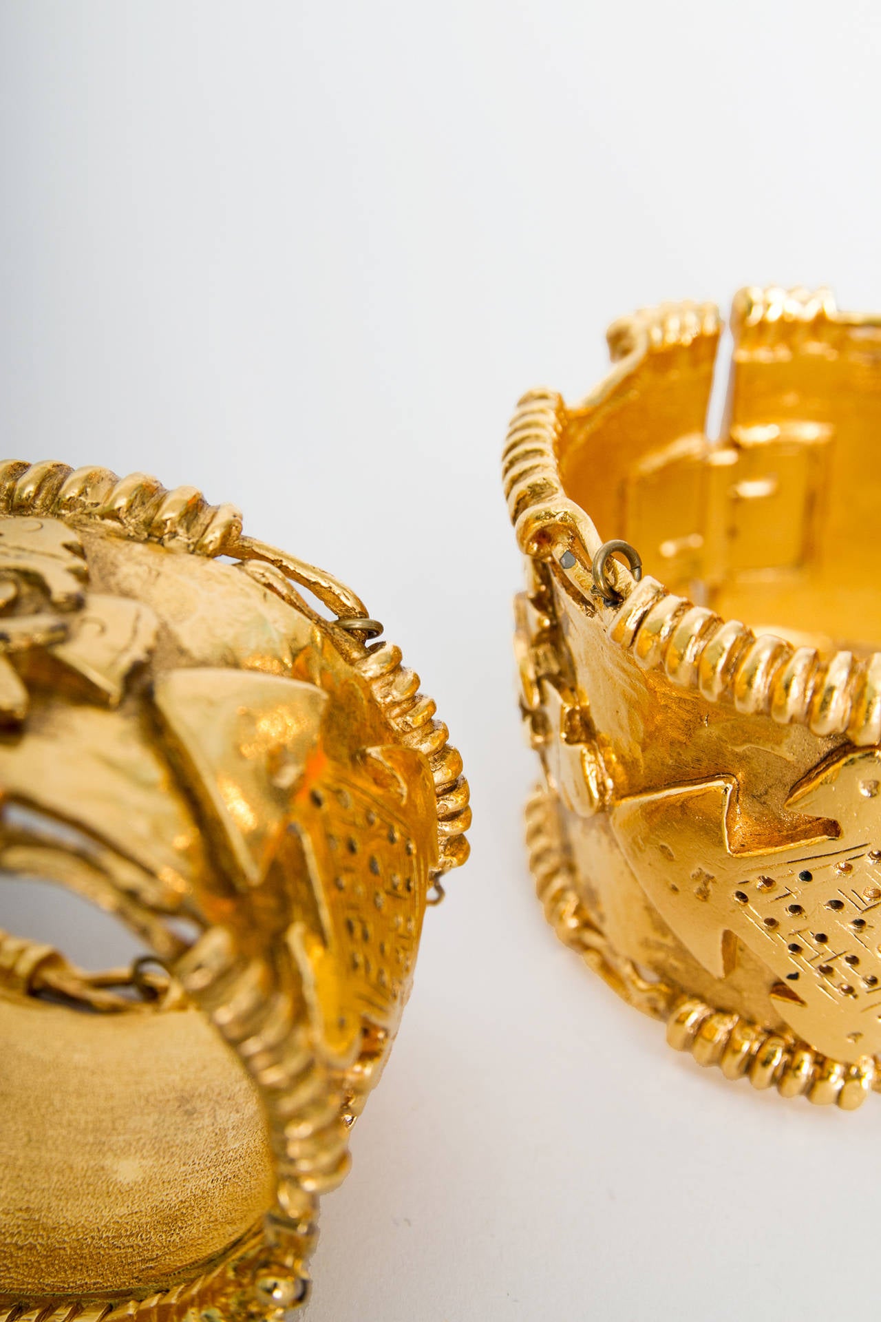 A rare pair of Chanel cuff bracelets with Chanel logo - gold plated in 24 carat gold. Stamped Chanel A/W 1994.