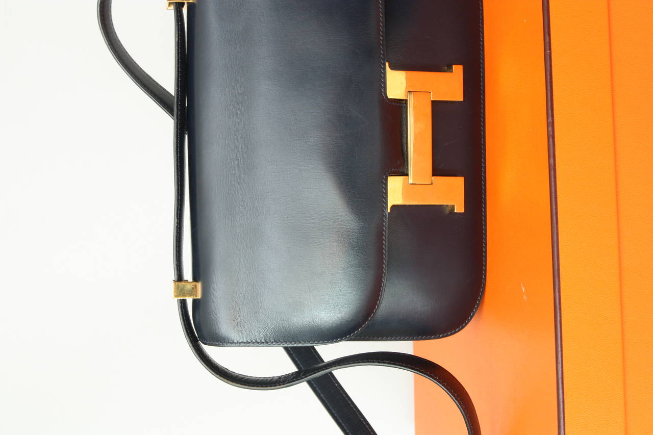 Hermes Vintage Navy Blue Box Leather Constance 23Cm at 1stdibs  
