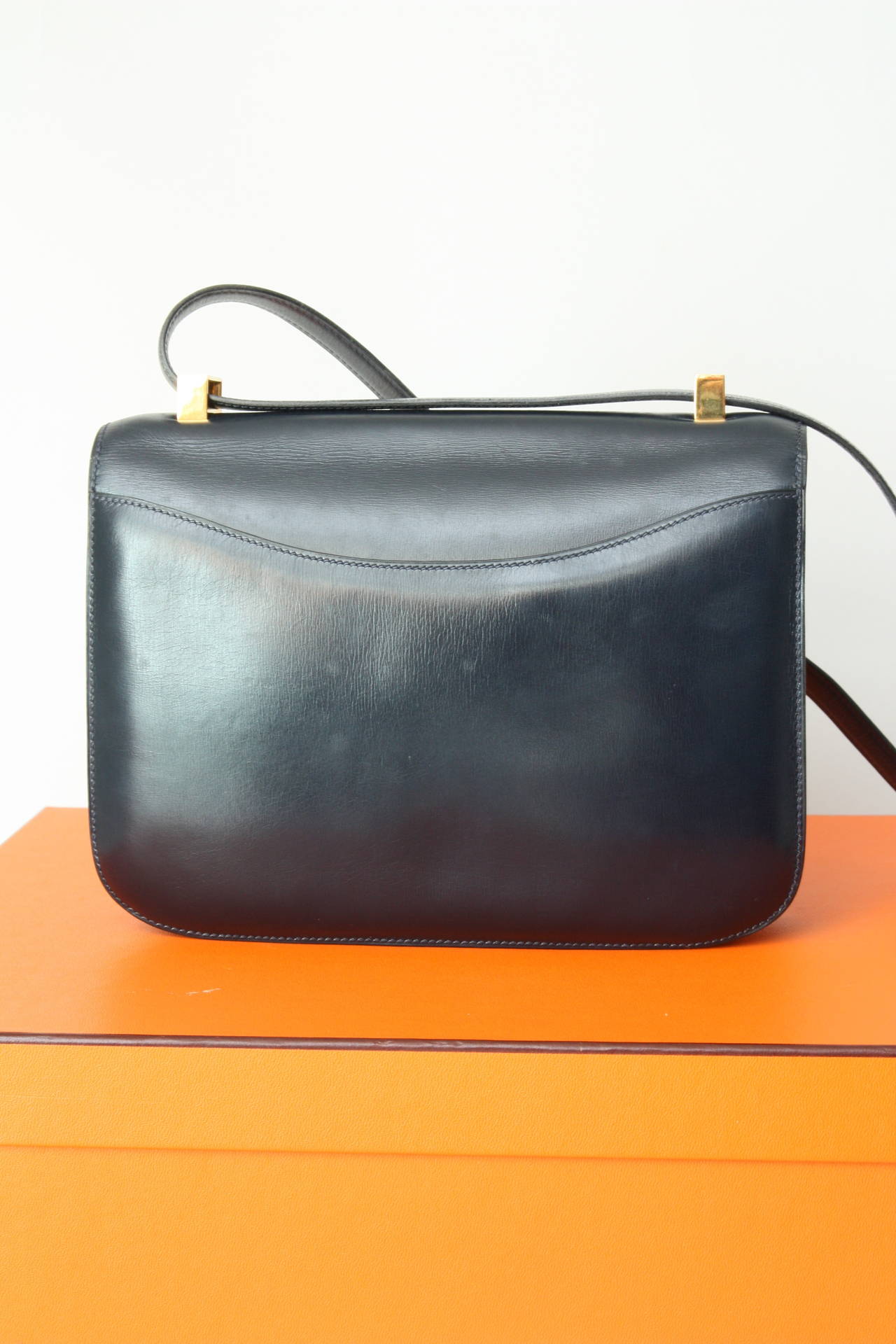 Hermes Vintage Navy Blue Box Leather Constance 23Cm at 1stdibs