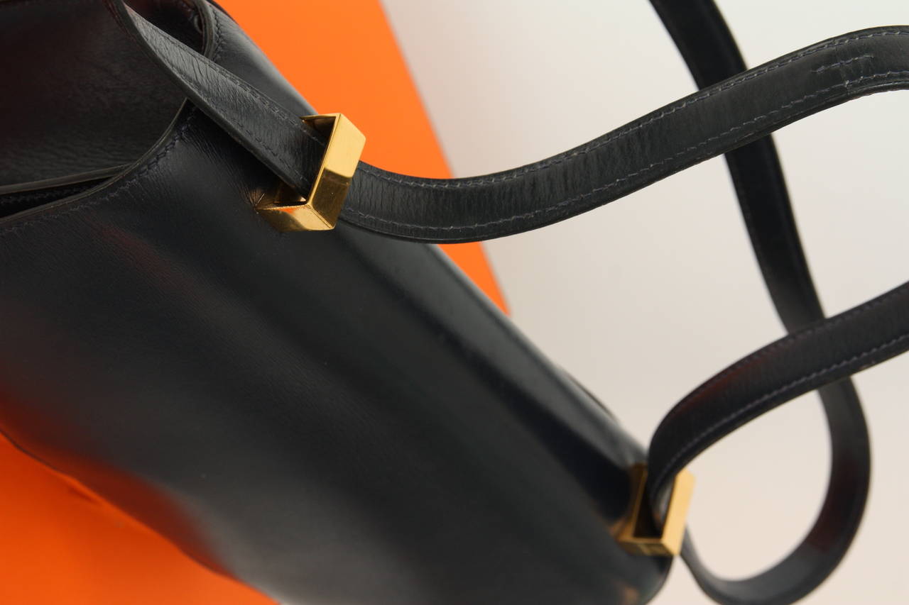 Hermes Vintage Navy Blue Box Leather Constance 23Cm at 1stdibs