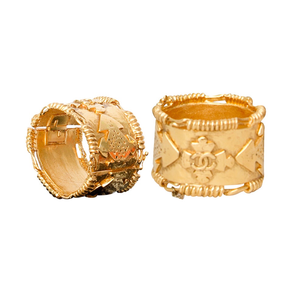 Pair Of Chanel Goldtone Cuff Bracelets 1994
