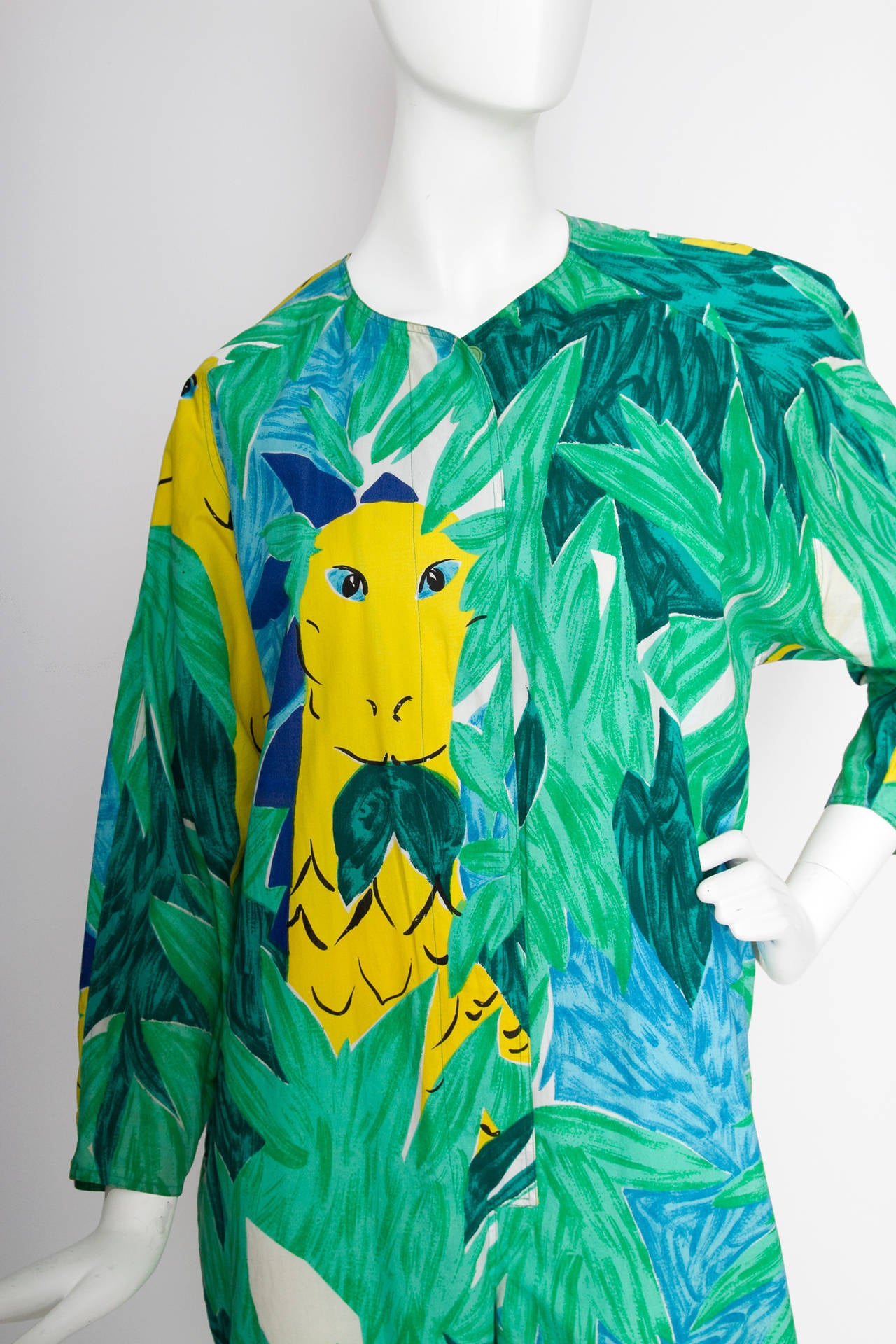 Blue Enrico Coveri Jungle Themed Boiler Suit and Jacket, 1980s  For Sale