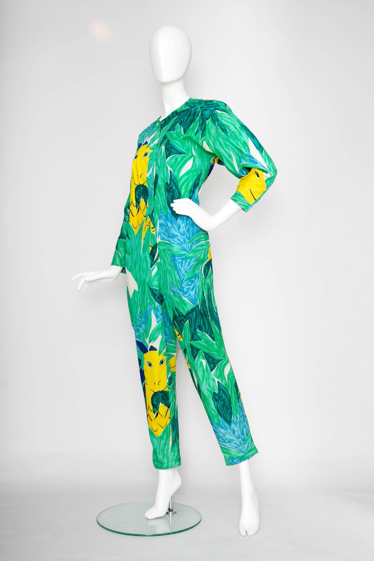 Enrico Coveri Jungle Themed Boiler Suit and Jacket, 1980s  In Excellent Condition For Sale In Copenhagen, DK