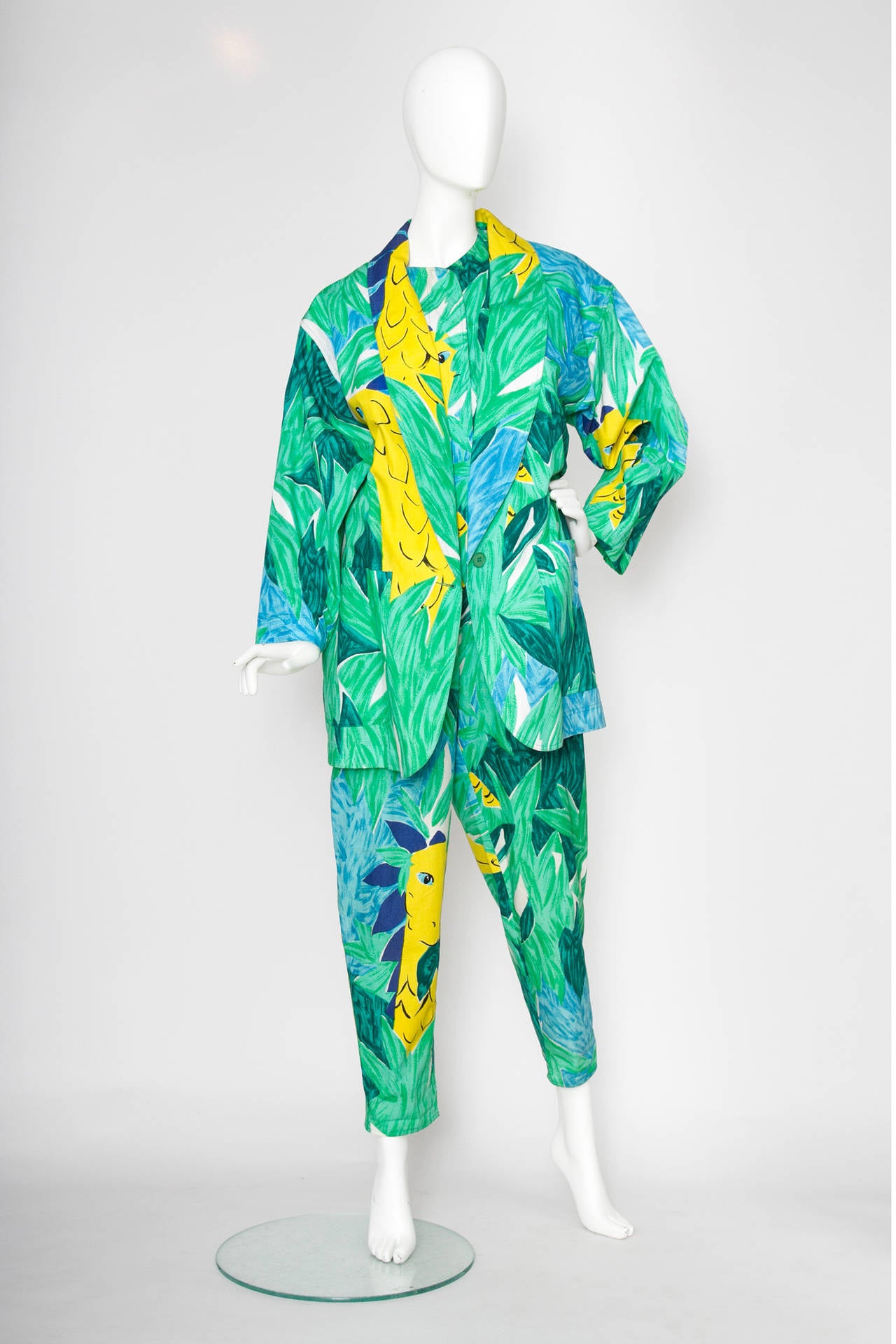 Enrico Coveri Jungle Themed Boiler Suit and Jacket, 1980s  For Sale 1
