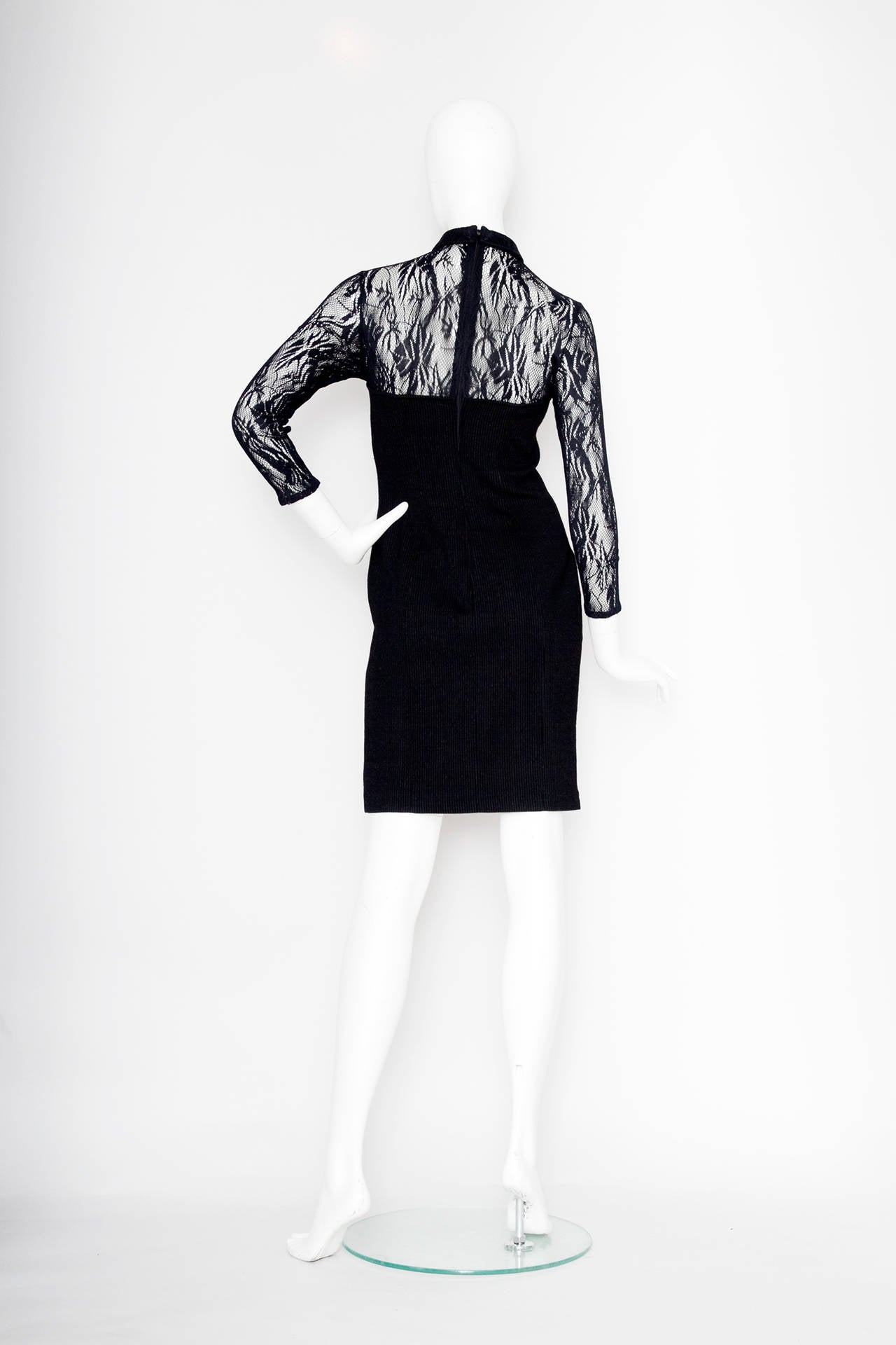 Black Early 1990s  Thierry Mugler Lace and Wool Dress For Sale