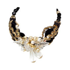 1970s Pierre Cardin Black Beads and Gold Sequin Necklace