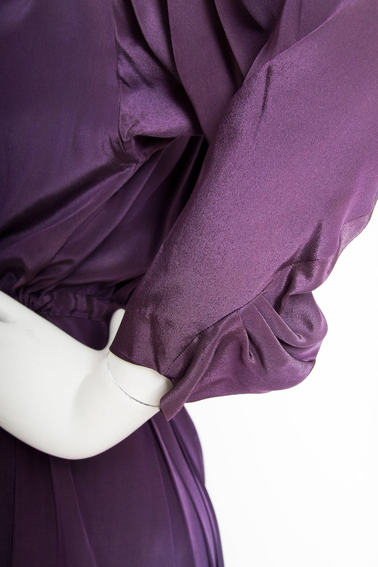 1980s Christian Dior Purple Silk Day Dress For Sale 1