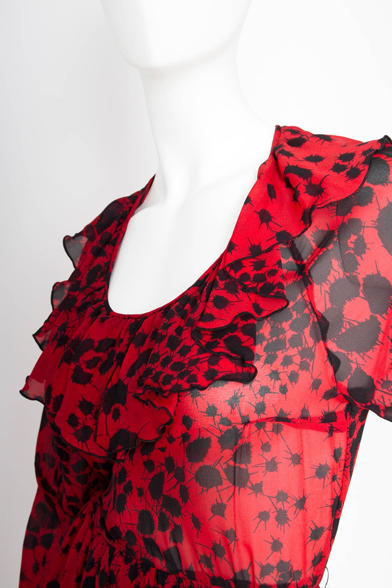 Women's Dramatic 1970s Lanvin Red Silk Dress