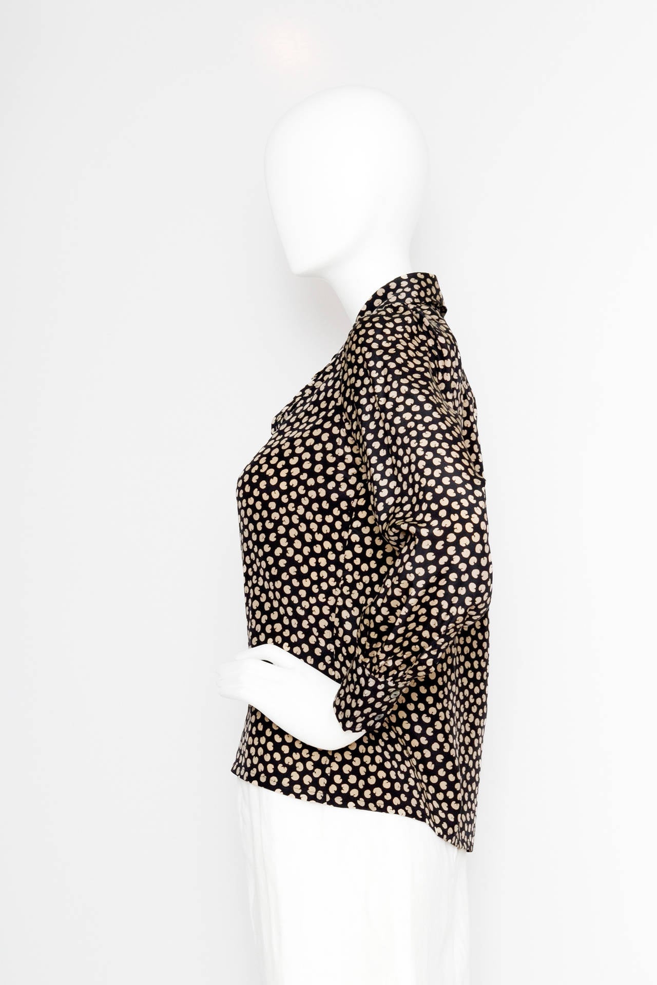 Black 1970s Yves Saint Laurent Pussy Bow Silk Shirt