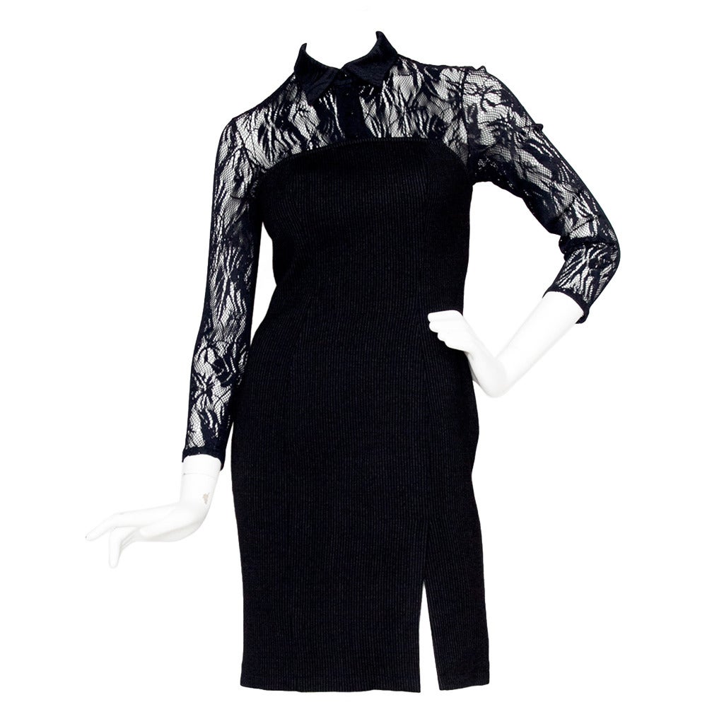 Early 1990s  Thierry Mugler Lace and Wool Dress For Sale