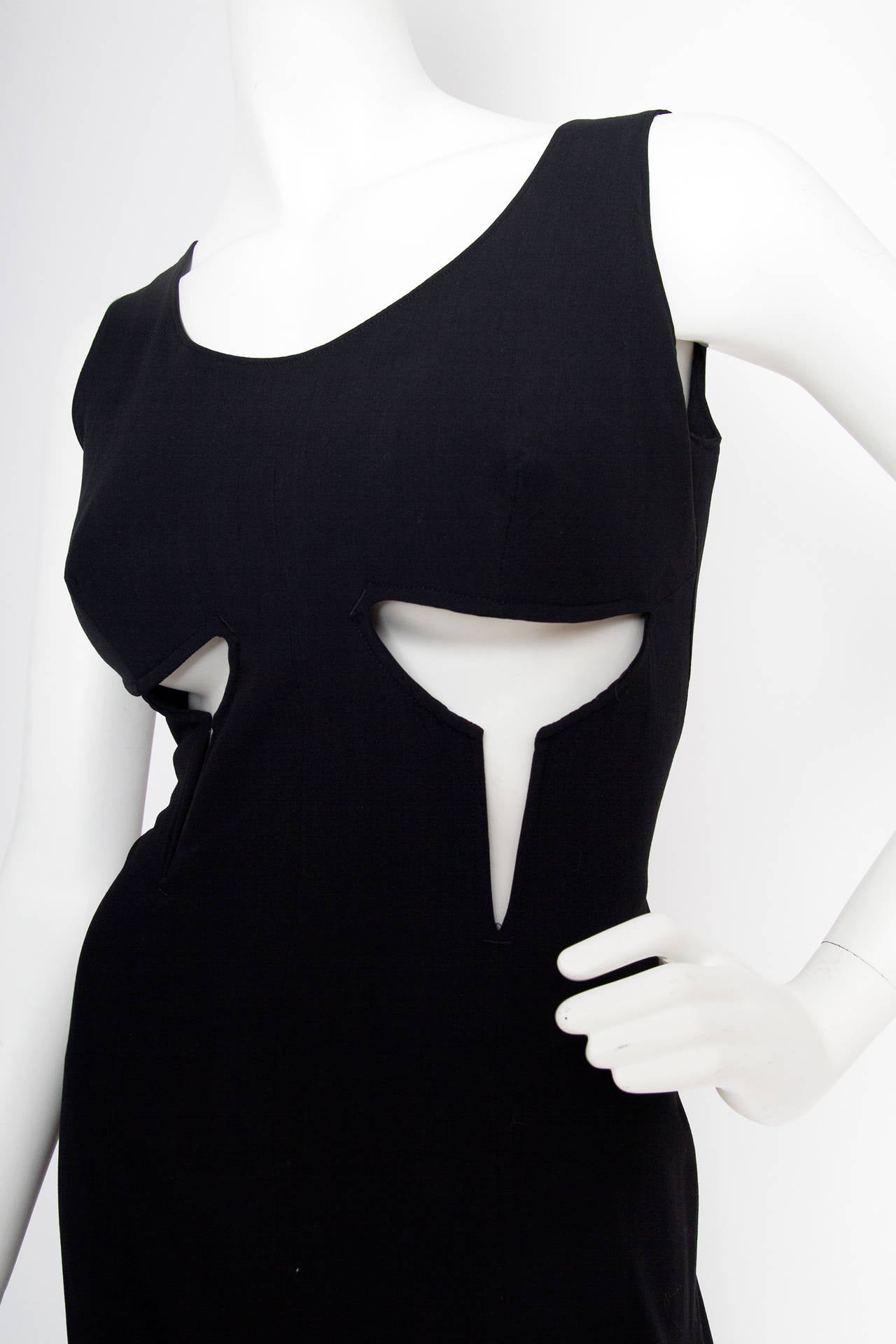 1990s Jean Paul Gaultier Black Cotton Cutout Dress For Sale 2