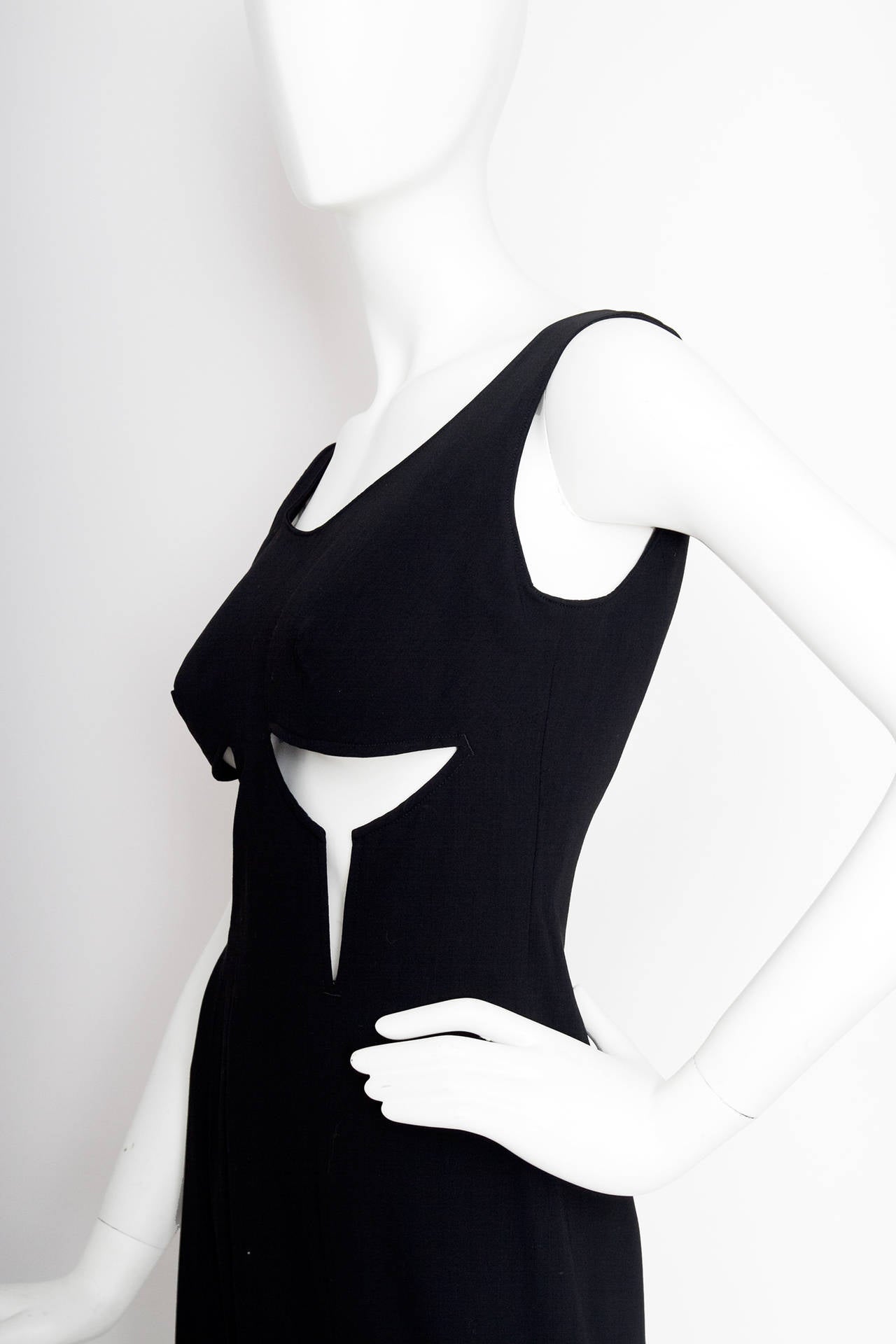 1990s Jean Paul Gaultier Black Cotton Cutout Dress For Sale 1