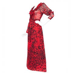 Dramatic 1970s Lanvin Red Silk Dress 10