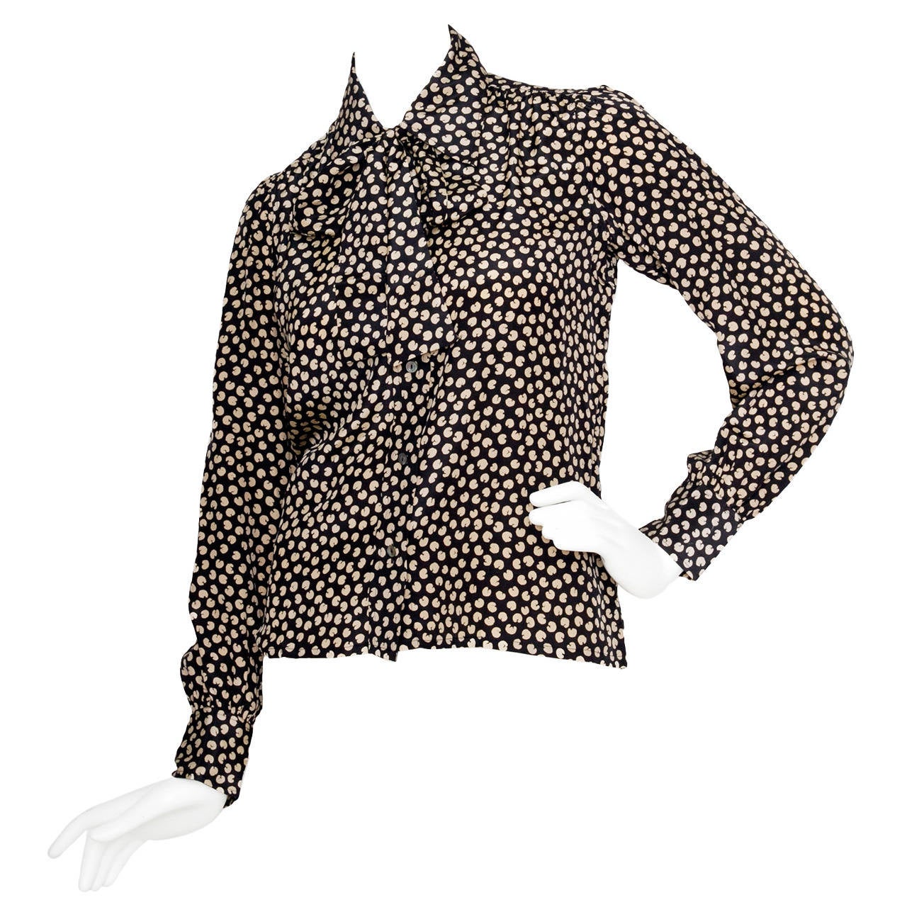 1970s Yves Saint Laurent Pussy Bow Silk Shirt