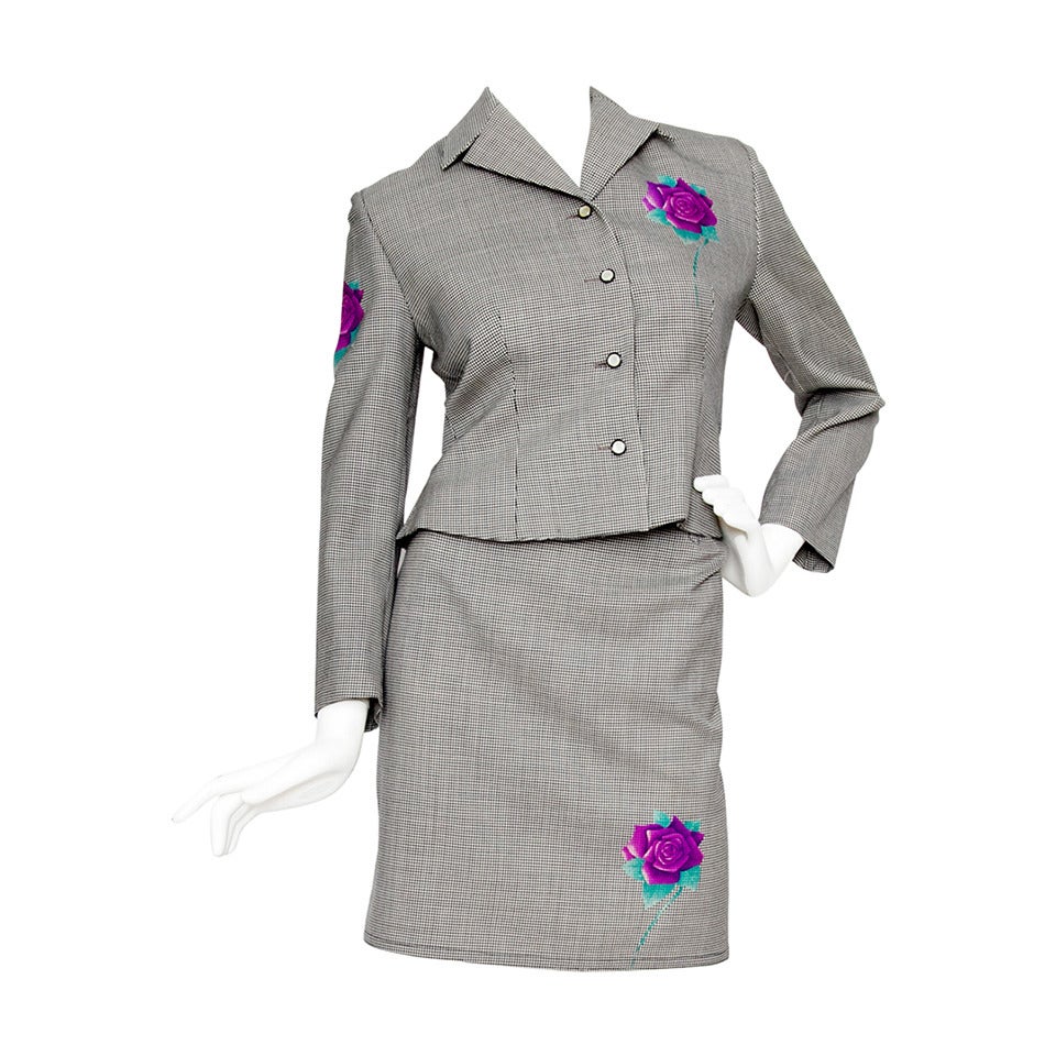 Gianni Versace Rose Print Wool Skirt Suit, Early 1990s  For Sale