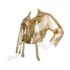 Vintage 1980s Gold Gianni Versace Leather Biker Jacket