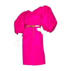 80s Yves Saint Laurent Rive Gauche Pink Dress W. Exaggerated Sleeves
