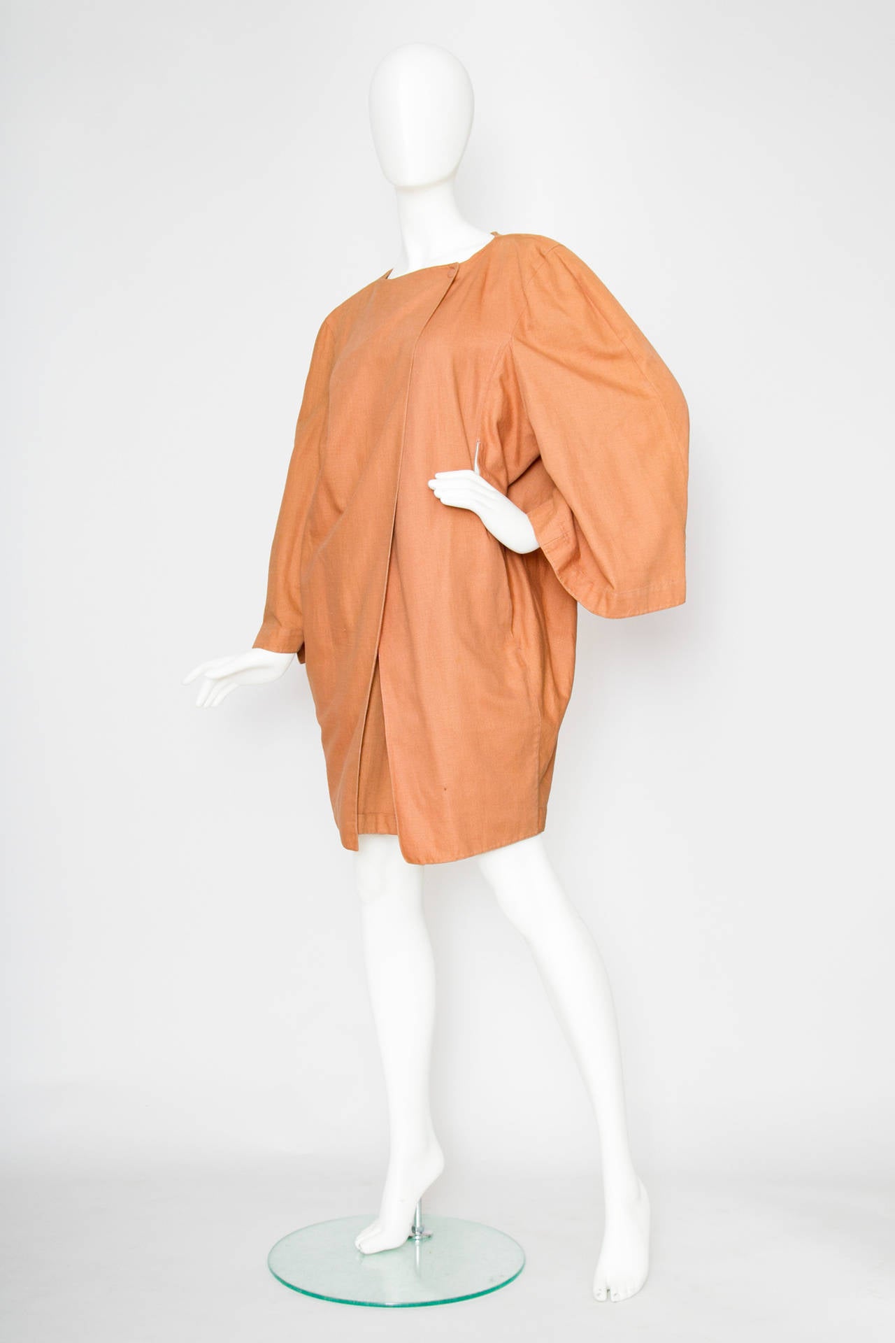 Orange 1980s Claude Montana Jacket & Shorts Linen Ensemble For Sale