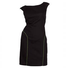 1980s Gianni Versace Couture Black Cotton Dress W. Green Topstitching