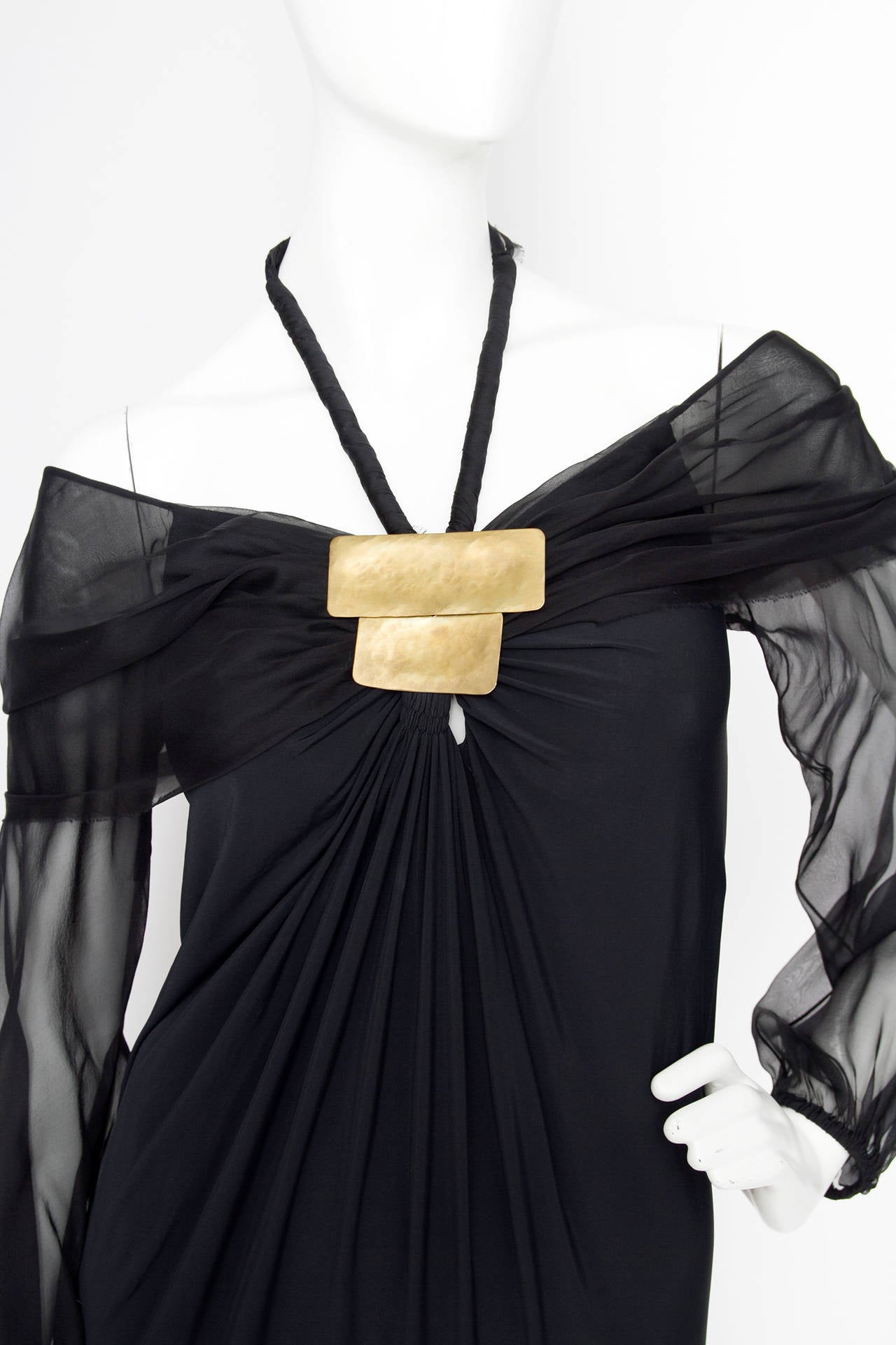 Women's 1990s Donna Karan Silk Jersey & Chiffon Evening Dress