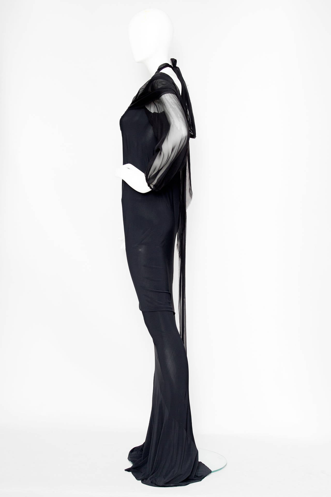 1990s Donna Karan Silk Jersey & Chiffon Evening Dress In Excellent Condition In Copenhagen, DK