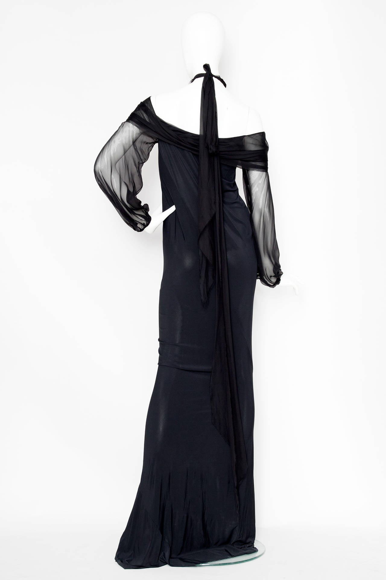Black 1990s Donna Karan Silk Jersey & Chiffon Evening Dress