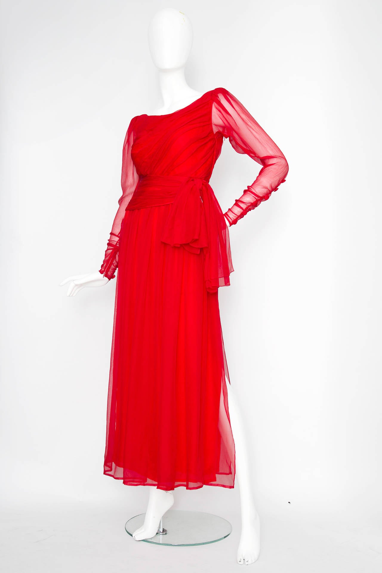 A Rare 1980s Yves Saint Laurent Haute Couture Silk Chiffon Dress