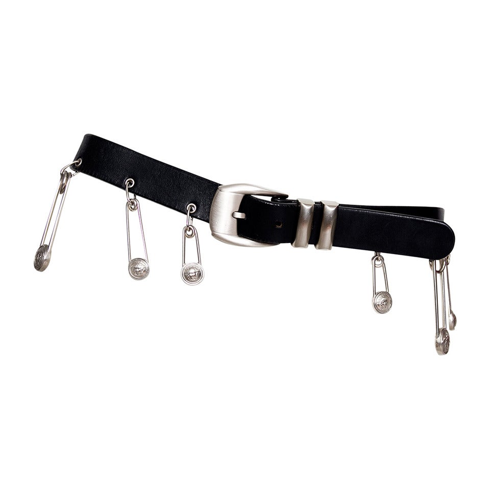 1990s Gianni Versace Black Leather Safety Pin Belt at 1stDibs | versace ...