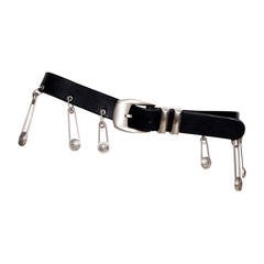 1990s Gianni Versace Black Leather Safety Pin Belt