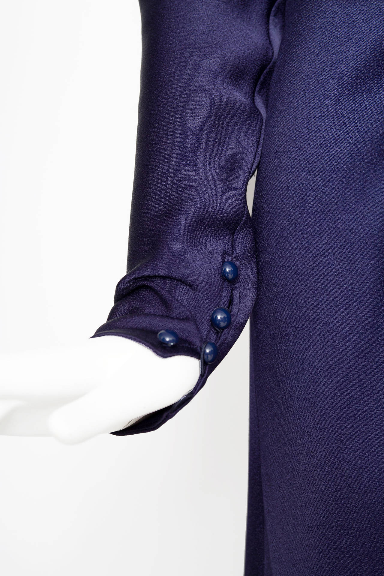 1980s Yves Saint Laurent Midnight Blue Silk Evening Dress 2