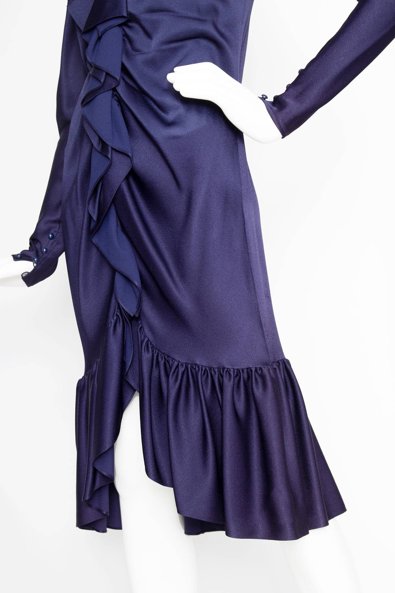 1980s Yves Saint Laurent Midnight Blue Silk Evening Dress 1