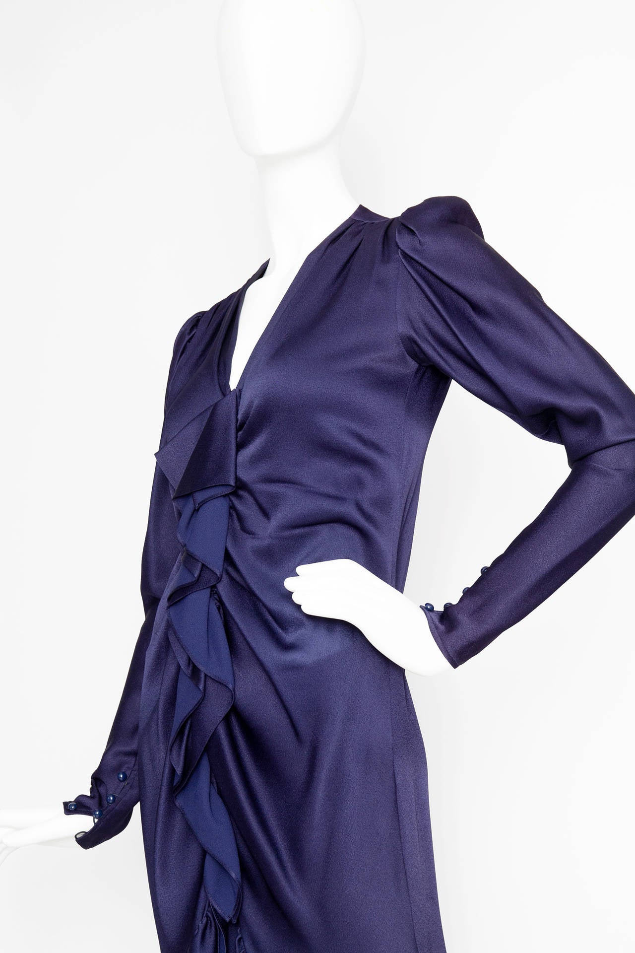 Women's 1980s Yves Saint Laurent Midnight Blue Silk Evening Dress