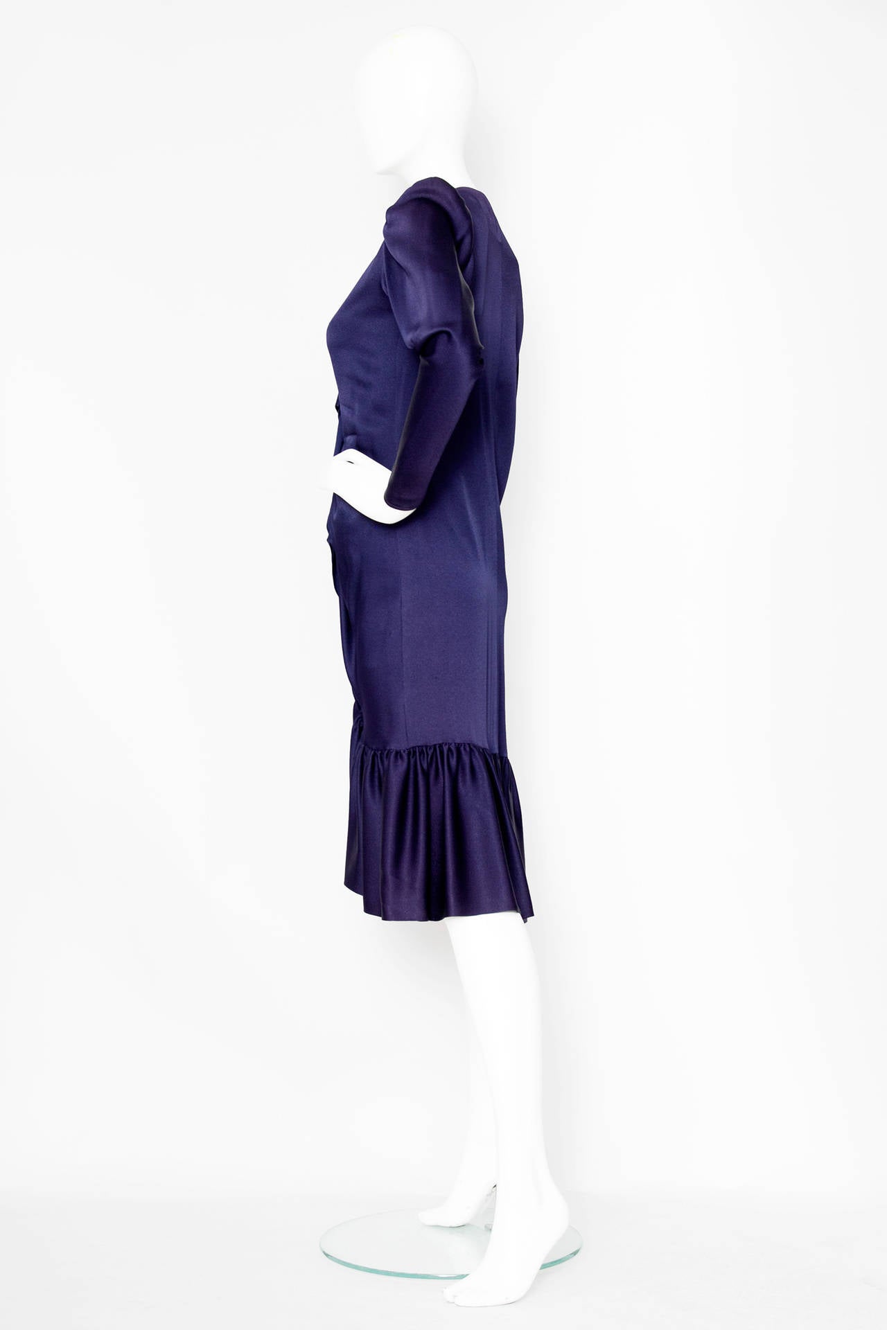 Purple 1980s Yves Saint Laurent Midnight Blue Silk Evening Dress