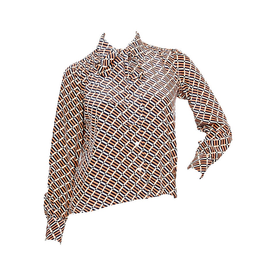 1970s Yves Saint Laurent Graphic Silk Shirt